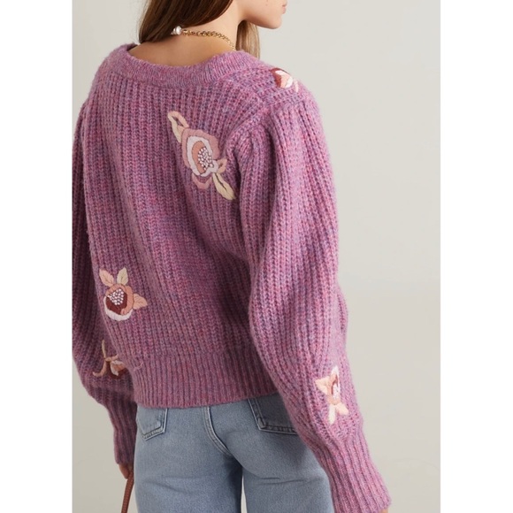 LoveShackFancy Ridge Embroidered Recycled Knitted Sweater Jumper Size XL Magenta - Picture 6 of 13